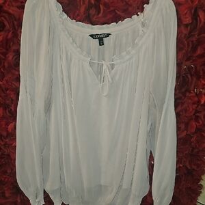 Express Women's Light Pink Flowy Peasant Blouse with Tie Front Size Large